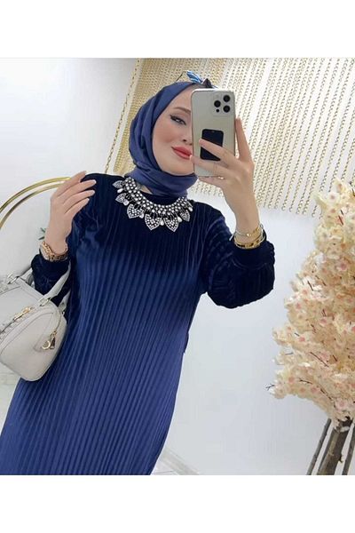 kübratesettür Rochie Hijab plisata din Tesatura de Catifea