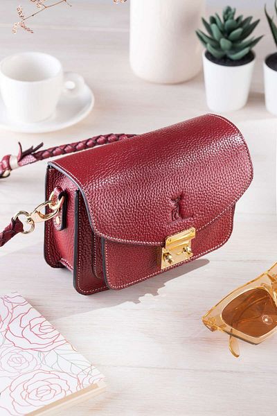 Conceria Pelle Women's Genuine Leather Satchel Bag with Strap