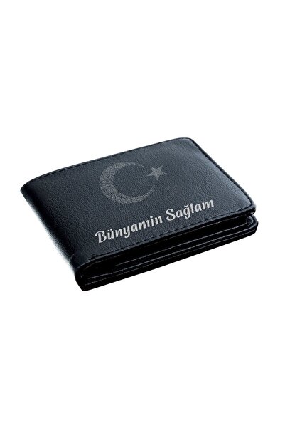 Yaprak Hediyelik Kişiye Özel Ahşap Kutulu Erkek Cüzdanı