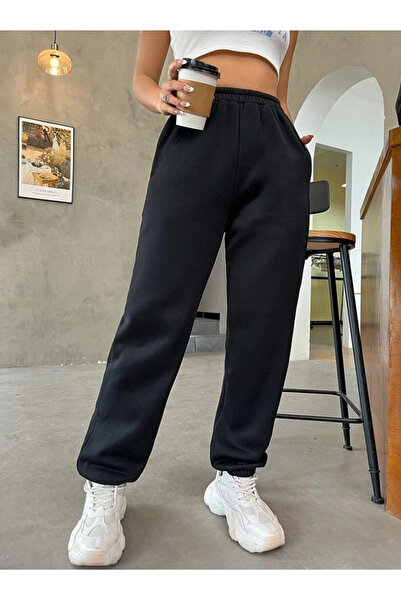 yx yustex sport Χειμερινή Γυναικεία Φόρμα Jogger - Μαύρη, με Ελαστικά Τελειώμ...