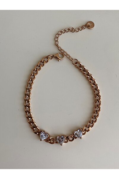 Owentis سوار بيراي من الفولاذ الذهبي الوردي على شكل قلب مرصع بالأحجار - لا يسبب التشويه -