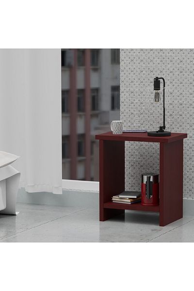 Mahmayi Modern Wooden Nightstand - Ample Storage, Durable, Versatile, Easy Assembly - Apple Cherry