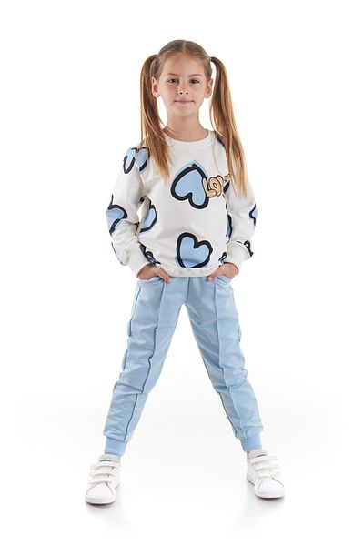 AHENGİM Heart Printed Trend Σετ φόρμας για κορίτσια - Βαμβακερό, Εποχιακό Ak2504