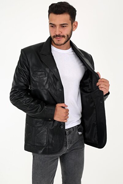 DERİNSS Der233 Hakiki Deri Erkek Siyah Mont