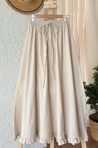 Ceylan Otantik Organic Linen Frilly Cream Skirt