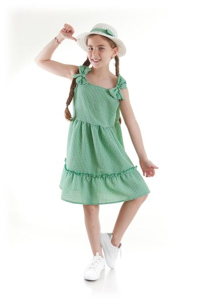 AHENGİM Dívčí šaty - SeersucKer Gingham and Hat Set Ak2524