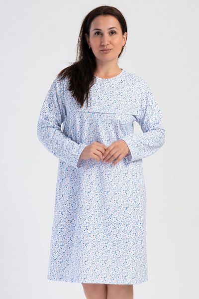 VİENETTA Women's Long Sleeve Cotton Nightgown - Two Thread, Large Size, 161703