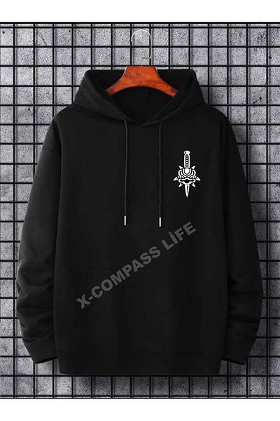 x-compass life Oversize Hoodle On and Back Printed Left On Logo Praying Skeleton