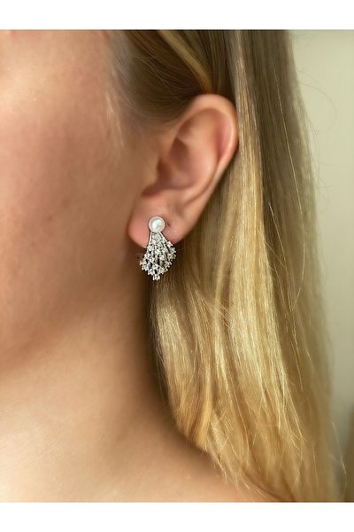 JELLY V Model Vintage Design Women's Earrings - Steel Zircon Stone and Pearl
