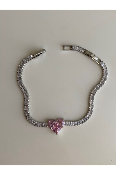 Owentis سوار سبيكيساي من الفولاذ الفضي والوردي على شكل قلب - لا يسبب التشويه -