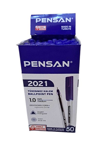 Pensan 2021ModelBallpoint Pen - Triangle Transparent, Pack of 50, Blue