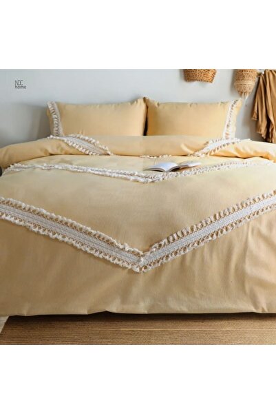NDC HOME Жовта бавовняна постільна білизна з двома помпонами, великий розмір