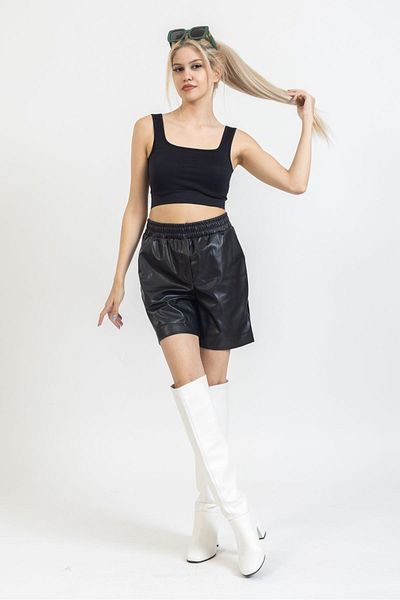 OlaFre Thick Strap Corp, Basic, Casual, Sports Tank Top, Gathering, Flexible, Solid Color Half Tank Top