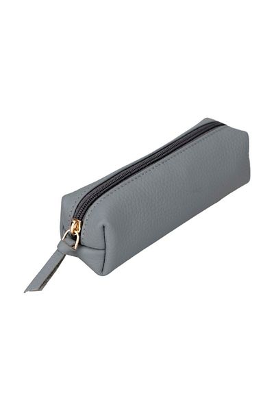 PLM Real Leather Pencil Case, Handmade Zippered Case, Ash Gray