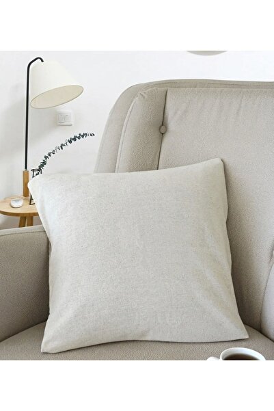 İDİL 45x45 Keten Bej Düz Punch Kırlent Kılıfı- Panç Yastık Yapımı için