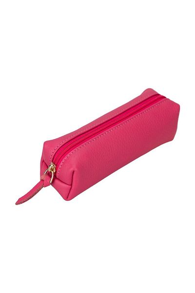 PLM Real Leather Pencil Case, Handmade Zippered Case, Candy Pink