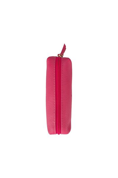 PLM Real Leather Pencil Case, Handmade Zippered Case, Candy Pink