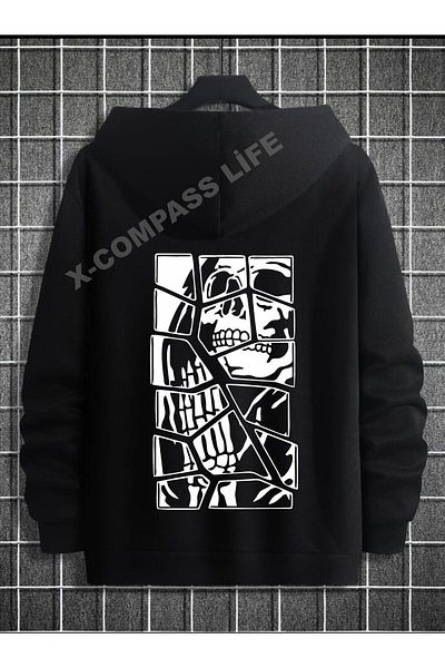 x-compass life Oversize Hoodle On and Back Printed Left On Logo Praying Skeleton