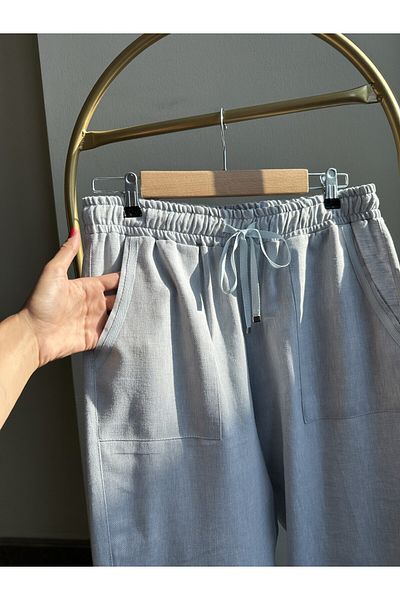 VALERY High Waist Linen Trousers - Pocket Design
