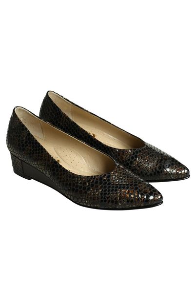 Platin Multi Brown Python Print Leather Women's Wedge Heel Shoes
