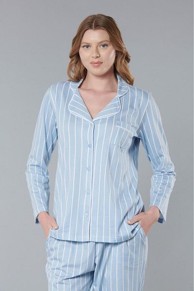 Dorelux Melodi 9137 - Set de pijamale cu nasturi din bumbac cu dungi pentru femei