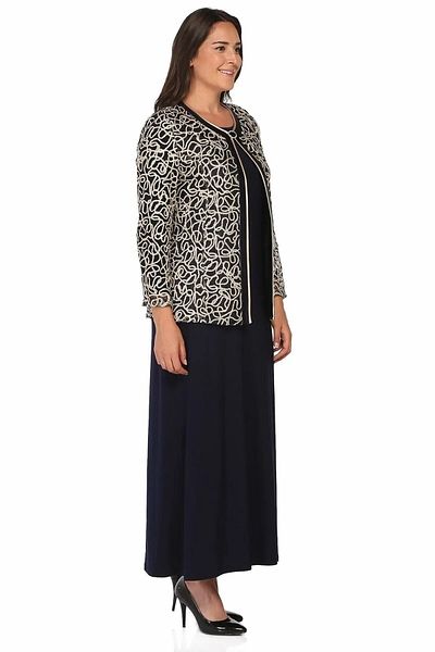 YASEŞA BUTİK Mother Women's Large Size Navy Blue Long Sleeve Evening Dress