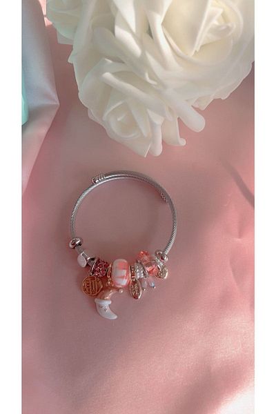 CLARİS Charm Steel Bracelet with Love Written Moon Figure