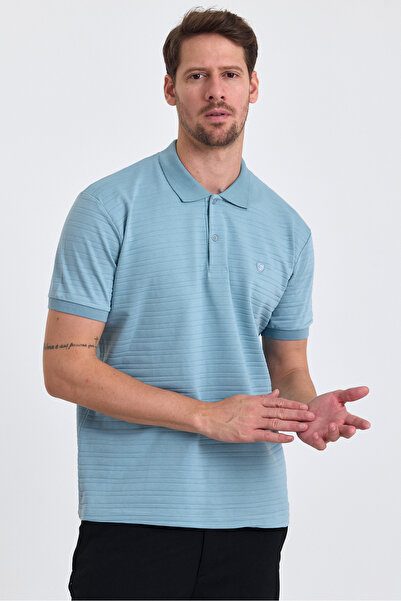 COMBİNE MİCHAİL Tricou pentru bărbați Slim Fit cu gât polo - 100% bumbac, tăiat în 2 piese, alb albastru - BEDDY