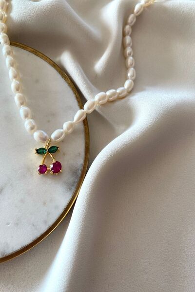 gaila design Doğal Inci Kolye Kiraz Uçlu