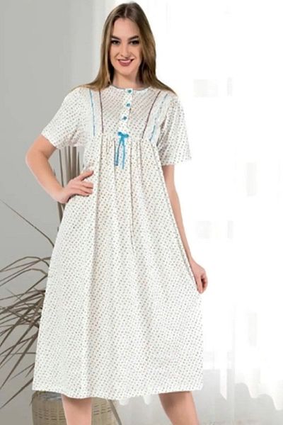 ATINÇ Women's White Short Sleeve Combed Cotton Nightgown