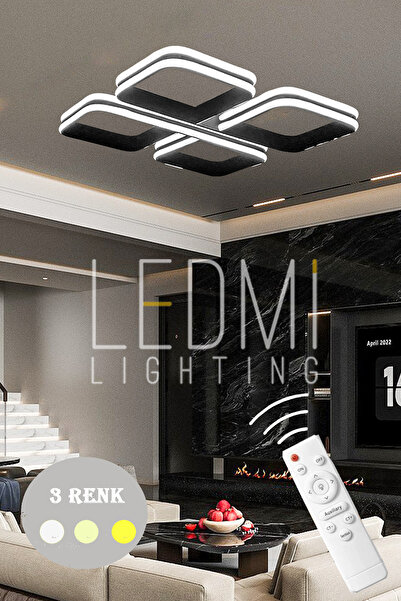 Ledmi Lighting Çift kasa Özel 4 Parça Model Kumandalı Led Tavan Avizesi, 3 Renk Aydınlatmalı, Plafonyer,modern,spor