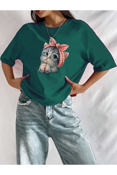 Medinenur Γυναικείο μπλουζάκι Cute Little Cat με στάμπα