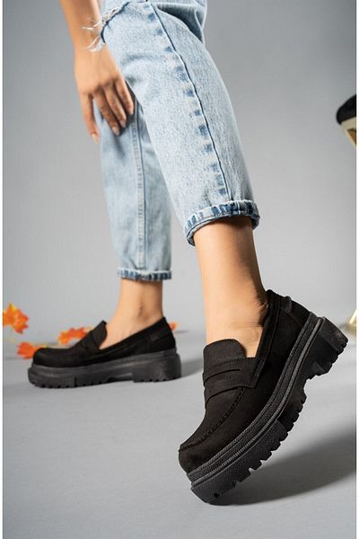 Riccon Μαύρα Suede Γυναικεία Casual Loafer Παπούτσια 00121130
