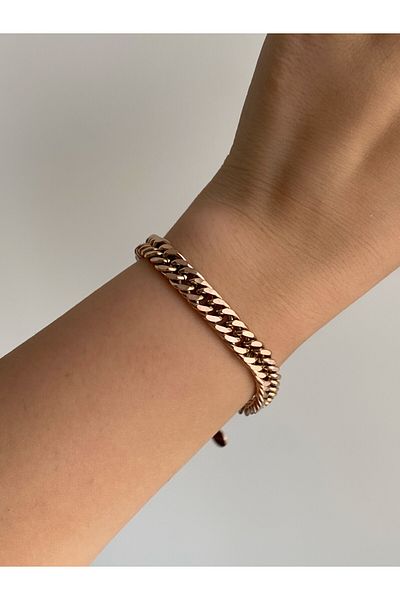 Owentis Rose Gold Steel Scrunch - Thin Brazza Chain Bracelet, No Darkening