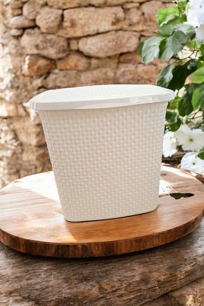 ÇEÇEN HOME Cream Colored 6 Lt Plastic DetergEnt Box - Knitted Pattern, 23 Cm LEngth, 20 Cm Width