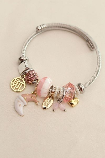 CLARİS Charm Steel Bracelet with Love Written Moon Figure