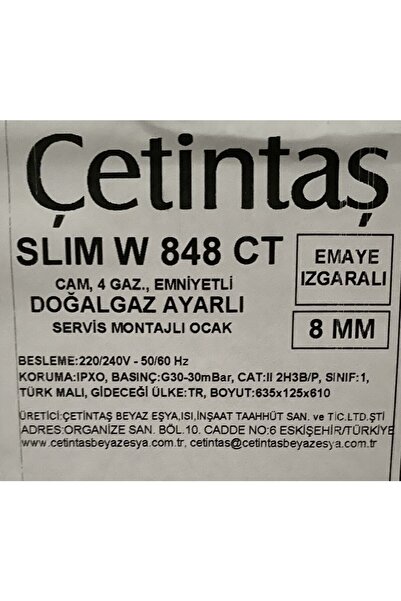 Çetintaş W 848 CT Set Üstü Beyaz Cam Ocak