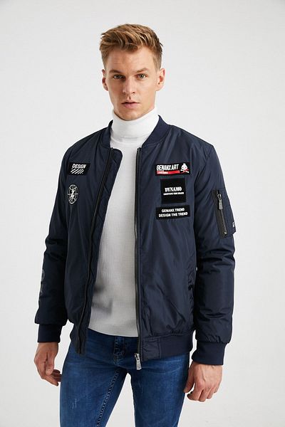 DYNAMO Ανδρικό μπουφάν Navy Blue Print Λεπτομερές αδιάβροχο μπουφάν με επικάλυψη PVC