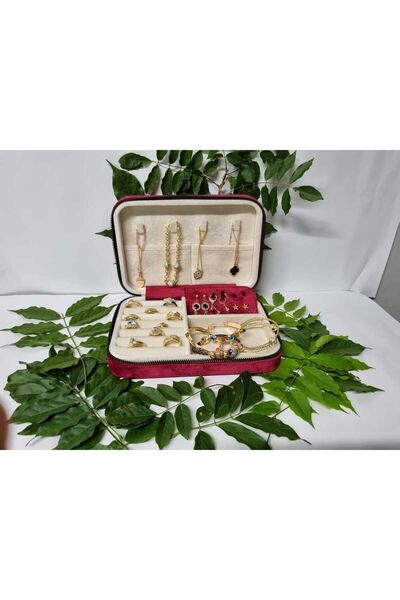 Gold Box صندوق تخزين مجوهرات كبير الحجم وحقيبة سفر من الريش التايلاندي المخمل...