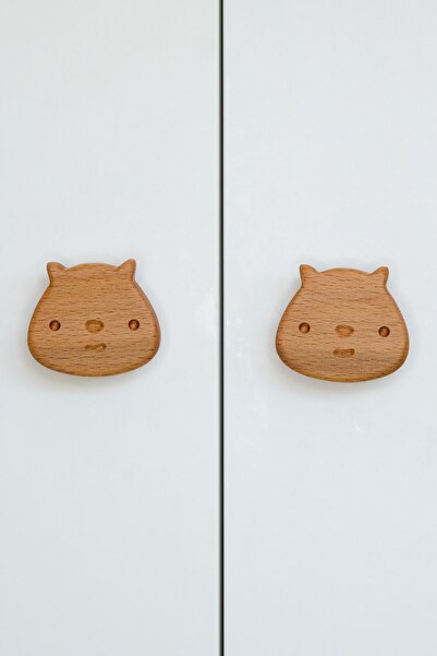 Üreet Cat Pattern (2 Pcs) Baby Kids Room Wooden Furniture Cabinet Drawer Handle