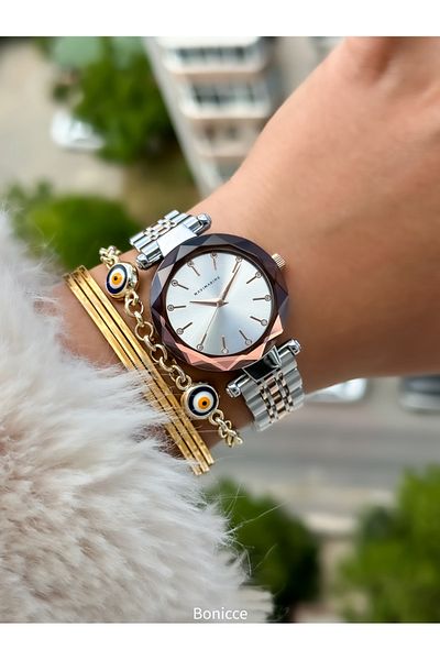 Navimarine Rose Silver Cord - Waterproof Women's Wristwatch and Bracelet Gift