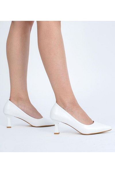 MİSS PARK MODA Park Moda 6205 alb pentru femei cu vârf ascuțit, confortabil, zilnic, elegant, stiletto clasic, calice, pantofi cu toc scurt