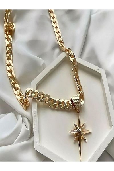 şira sirius Women's Trend Pole Star Gold Necklace and Earrings Set