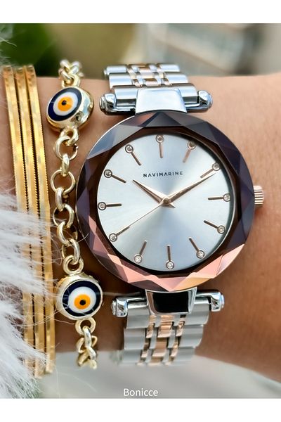 Navimarine Rose Silver Cord - Waterproof Women's Wristwatch and Bracelet Gift