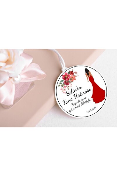 YAPIŞKAN STORE Kişiye Özel Baskılı Kına Düğün Nişan Beyaz Mat Kağıt Yapışkanlı Sticker - 24 Adet - 4x4cm