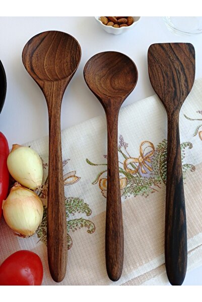 AYSAN Walnut Handmade Wooden Spoon and Spatula Set 30cm