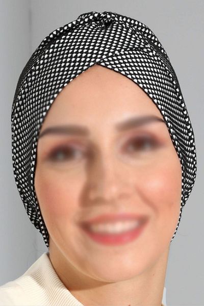 Vera Μαύρο και άσπρο σχέδιο - Γυναικείο Hijab Hijab Bonnet με χιαστί λουράκι