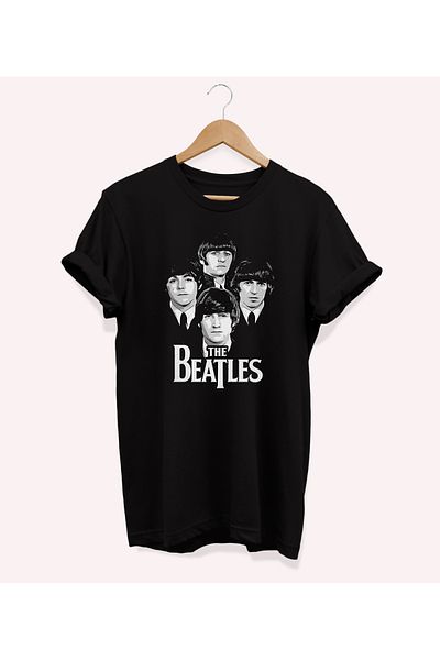 remonz The Beatles Printed - 100% βαμβακερό μπλουζάκι με λαιμόκοψη, μεγάλο μέγεθος