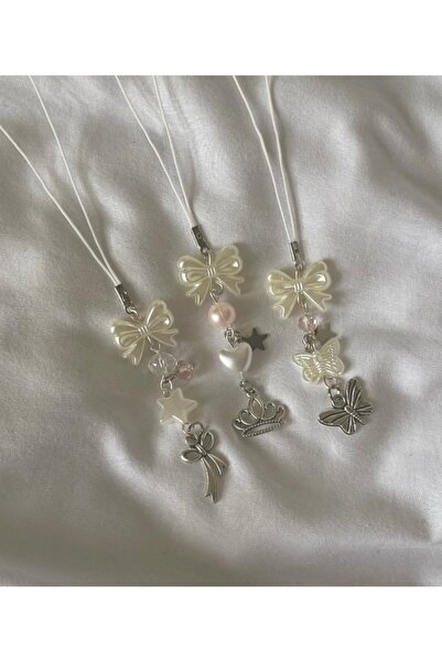 bettymettys White Pearl Ribbon Y2k Fairycore Telefon Charmı (FİYONKLU OLAN)