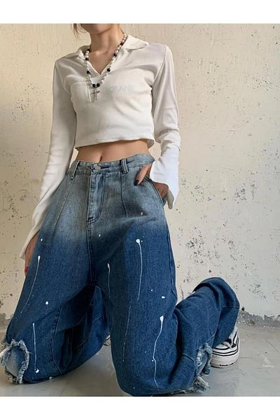 Touz Moda Y2k Heart Detail Streetwear Jean largi